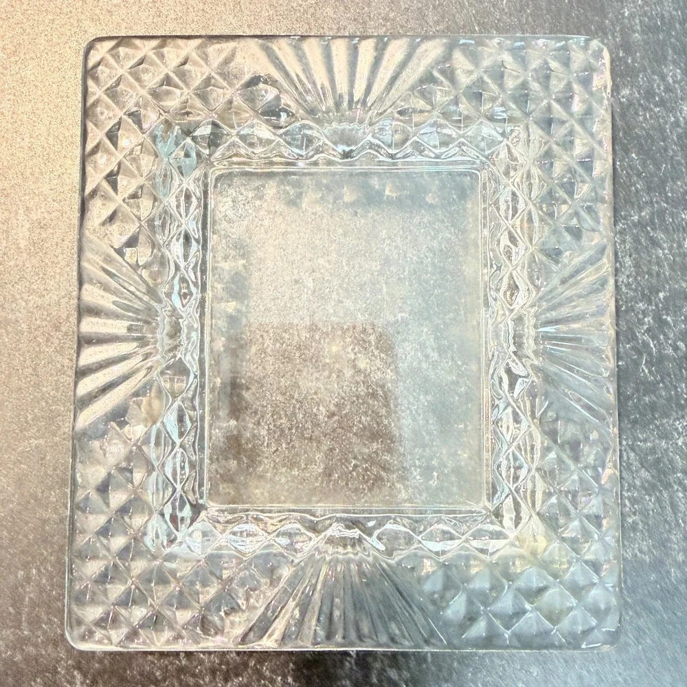 Vintage Lead Crystal Picture Frame‎ Sunburst Diamond Clear 90s 2.5x2 Tabletop